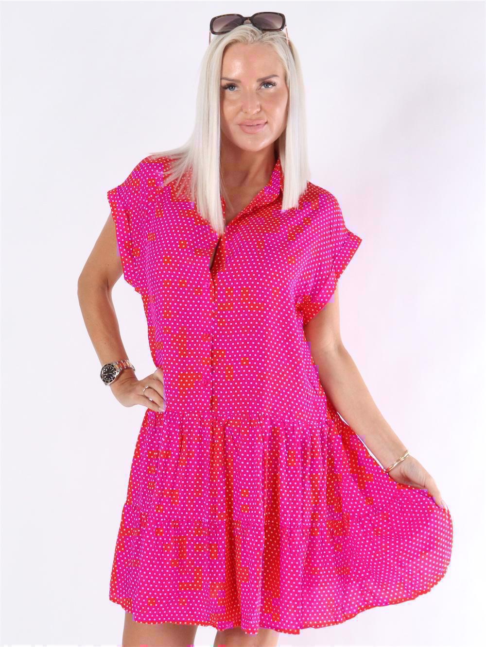 Omaira - Svart kortärmad skjortklänning med vita prickar